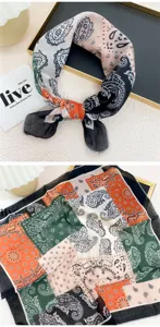 Paisley patchwork pattern square scarf detail, colorful multi tone design neckwear