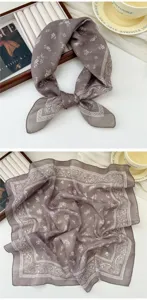 Cotton linen small square scarf, vintage floral paisley print, versatile breathable neckerchief.