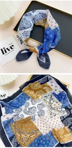 Paisley print square scarf for women, cotton linen bandana, vintage patchwork neckerchief.