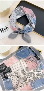 Stylish paisley print square scarf multi-color patchwork neckerchief for women fashion daily wear