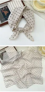 Cotton linen small square scarf retro polka dot breathable neckerchief vintage hair band stylish