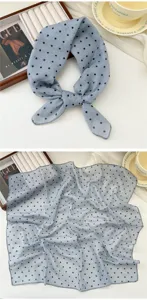 Cotton linen small square scarf, fresh polka dot design, versatile summer neckerchief.