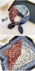 58cm paisley print square scarf, multi-color patchwork design, elegant neck and hair accessory.