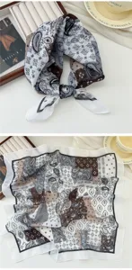 Vintage paisley print square scarf, cotton linen blend, versatile hair band and neck accessory.