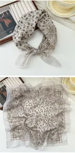 Cotton linen small square scarf retro floral print neckerchief versatile cute summer fashion neck scarf