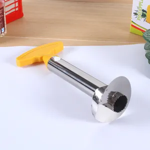 Stainless steel pineapple corer slicer tool with ergonomic yellow handle for easy kitchen use.
