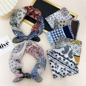 Paisley print cotton square scarf, vintage bandana headband and neck scarf for women spring.