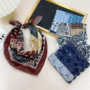 58cm paisley cotton linen small square scarf vintage bandana head wrap neckerchief for women