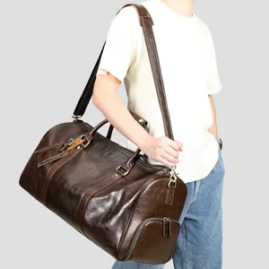 Retro Echt Leder Reistas Grote Capaciteit Duffel Bag Met Schoenvak Rundleer Bagagetas Voor Mannen
