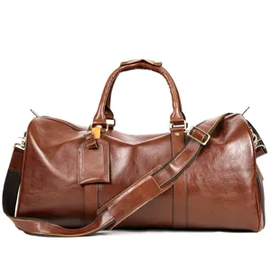 Echte lederen reistas, stijlvolle vintage bruine duffel tas met schouderband voor reizen.