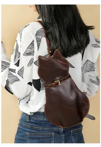 Genuine leather cat shaped crossbody bag for women cute animal shoulder bag unique design