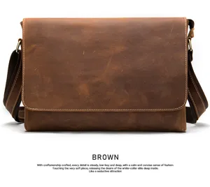Borsa a tracolla vintage in pelle di cavallo pazzo da uomo borsa messenger casual