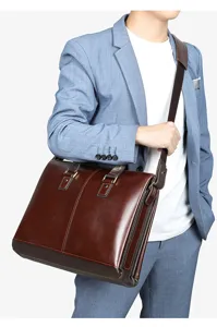 Herren braune Leder Business Aktentasche Vintage Schulter Umhängetasche Büro Handtasche
