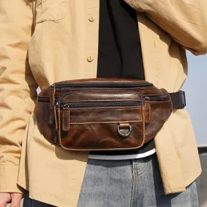 Genuine leather waist bag for men, multi-functional chest pack, vintage fanny pack.