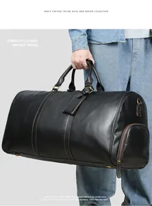 Sac de voyage vintage en cuir veritable pour homme avec compartiment a chaussures.
