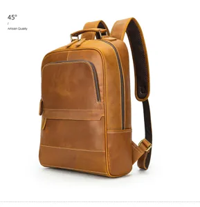 Genuine leather men's backpack large capacity retro brown business travel school bag style