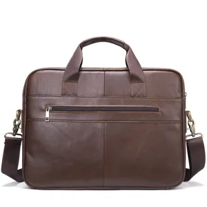 Genuine leather men's briefcase business laptop bag vintage brown shoulder messenger bag