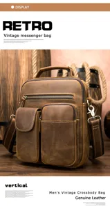 Bolso Bandolera Hombre Cuero Genuino Vintage Retro Bolso de Hombro para Viajes Negocios