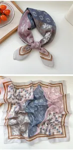 Elegant 70cm square silk scarf featuring stylish geometric floral print for women neck wear.