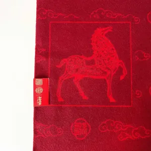 Red New Year horse motif scarf festive shawl for winter holiday gifting and celebrations.
