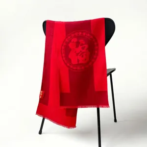 Red Chinese New Year Blessing Scarf Fu Character Tassels Winter Warm Festive Accessory