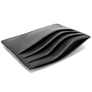Schwarzes echtes Leder Kartenetui minimalistisches Kreditkartenetui Slim Wallet Damen Herren