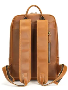 Men genuine leather backpack vintage large capacity business laptop travel school brown bag