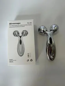 Detail view of 3D roller facial massager and its packaging box, showing product features.