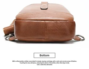 Detailed close-up view of the genuine leather chest bag bottom, showing premium cowhide texture.