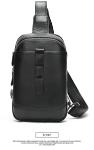 Genuine leather men chest bag, stylish crossbody sling bag for outdoor commuter daily use.