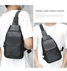 Herren echtes Leder Sling Brusttasche Freizeit Outdoor Schulter Umhängetasche Detailansicht