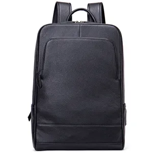 Sac à dos d'affaires noir en cuir véritable pour homme vue de face sac pour ordinateur