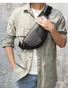 Stylish mens genuine leather saddle chest bag, vintage casual crossbody bag for daily use.