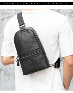Genuine leather men chest sling bag, casual outdoor single shoulder crossbody backpack.