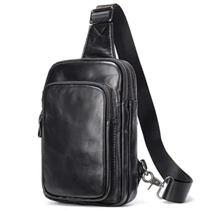Men Vintage Casual Chest Bag First Layer Cowhide Leather Crossbody Sling Bag Multifunctional Outdoor Daily Shoulder Bag