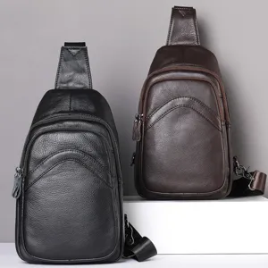 Genuine leather men chest bag casual sling crossbody bag top layer cowhide shoulder bag