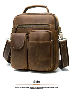 Bolso bandolera de cuero genuino vintage para hombre bolso cruzado informal de gran capacidad