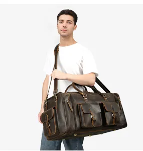 Echte lederen reistas duffel voor heren, grote capaciteit vintage weekender reistas.
