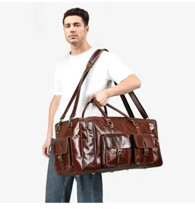Grote capaciteit echt lederen reizen duffel tas voor mannen vintage weekend bagage tas.