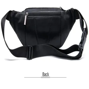 Men's black leather waist bag casual outdoor chest bag multi-pocket zipper fashion fanny pack
