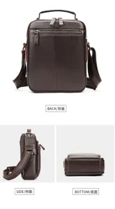 Men's vintage genuine leather shoulder bag casual crossbody bag large capacity brown