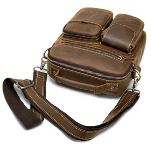 Bolso Bandolera de Cuero Genuino para Hombre Vintage Piel de Vachette Bolso Crossbody Negocios Casual Gran Capacidad