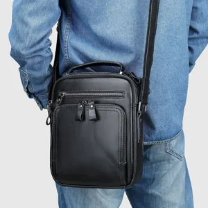 Men's leather shoulder bag retro casual messenger bag solid color large capacity stylish daily