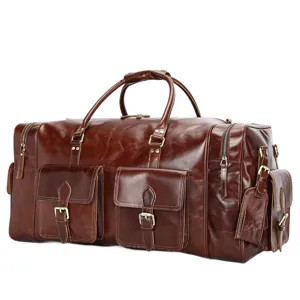 Echt Leder Heren Reistas Grote Capaciteit Retro Duffel Bag Zakelijke Bagage Handtas Waterdichte Weekender Tas