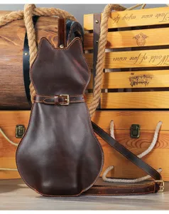 Genuine leather cat shaped crossbody bag, vintage crazy horse leather shoulder bag for women.