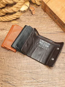 Genuine leather key case wallet multi-color cowhide zipper organizer pouch for daily use