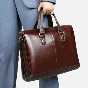 Herren Leder Business Aktentasche Handtasche fur Arbeit Buro Pendeln Doppelter Griff.