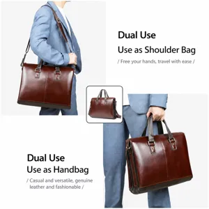 Vielseitige Herren Leder Aktentasche und Umhängetasche für Business Pendeln und Alltag.