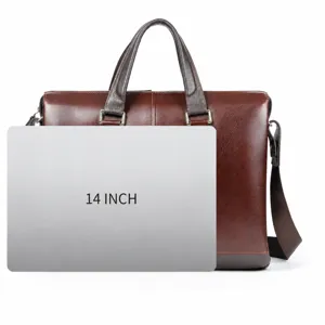 Echtleder Herren Aktentasche Business Laptoptasche Umhaengetasche braun 14 Zoll.