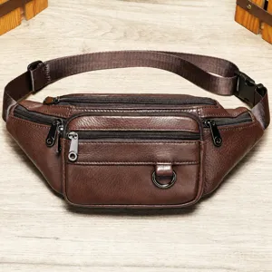 Men's Genuine Leather Waist Bag Chest Bag Vintage Top Layer Cowhide Crossbody Sling Bag Casual Waterproof Phone Bag